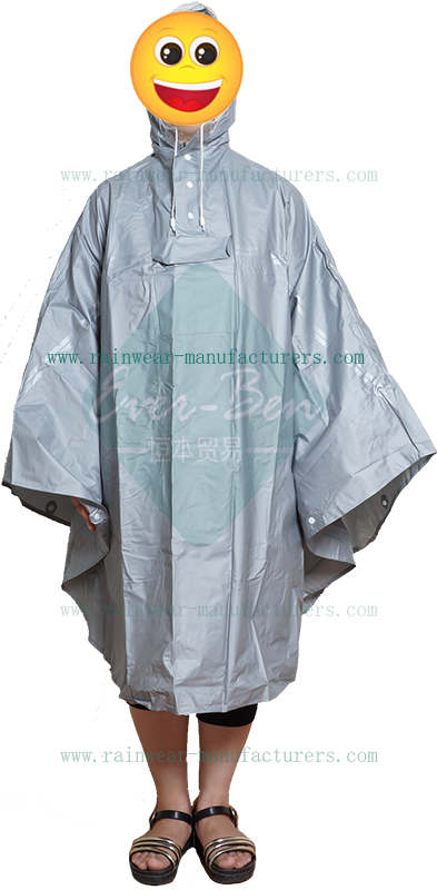 Grey PVC heavy duty rain poncho-cycling cape-waterproof cycling poncho